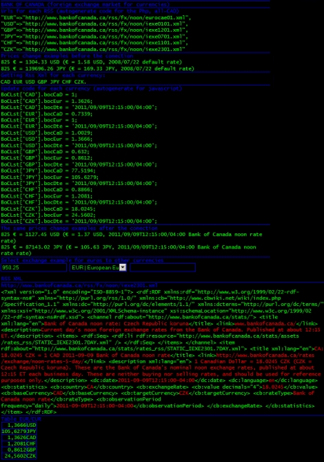 Conexin Ajax con el Rss del Banco de Canada para el cambio de divisas