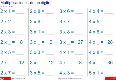 Multiplicaciones verticales y horizontales de un dgito