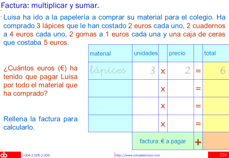 Facturas y tablas de sumatorios