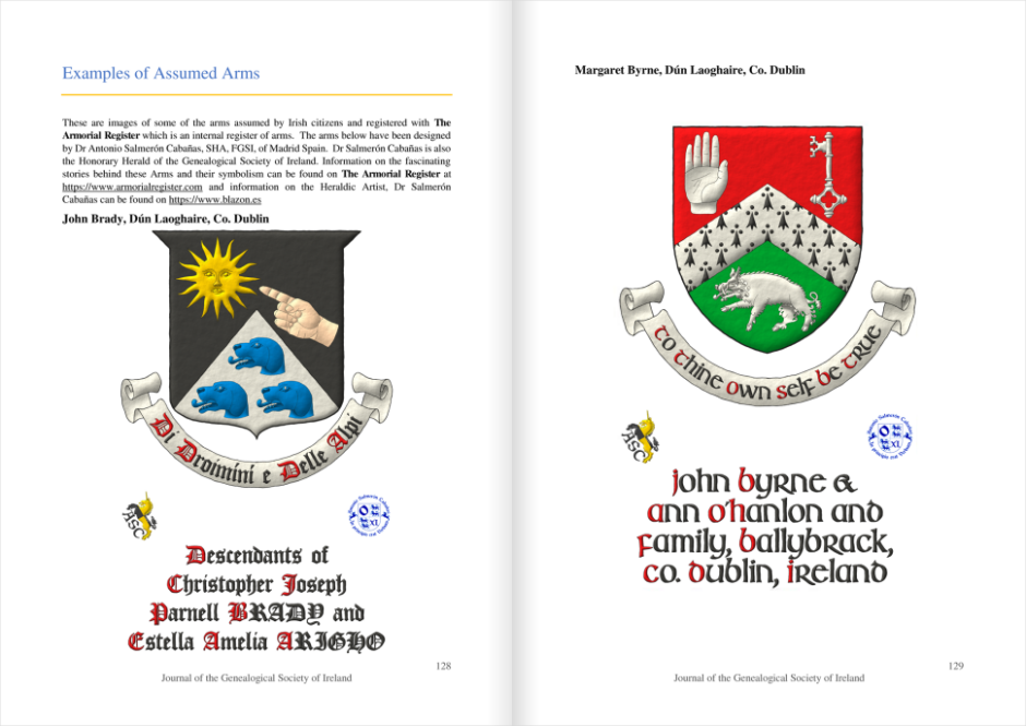 Páginas 128 y 129, Annual Journal of the Genealogical Society of Ireland para el año 2023