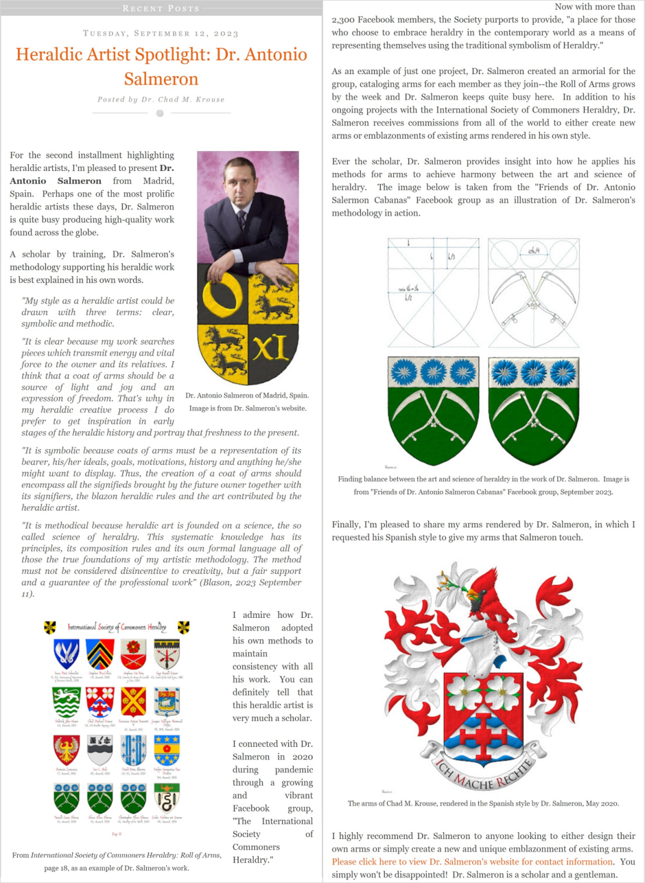 Heraldic Artist Spotlight: Dr. Antonio Salmeron